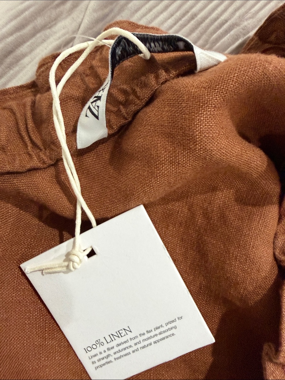 Zara Rust Brown Drawstring Maxi Skirt/ 100 % Linen/ Size Large - Picture 6 of 6